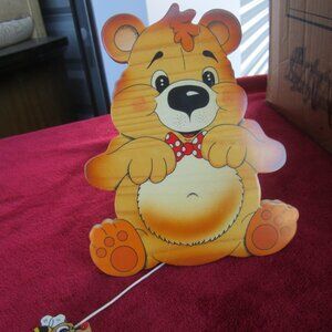 VTG BARTOLUCCI WOOD BEAR MUSIC BOX, MADE IN ITALY, WALL HANGER